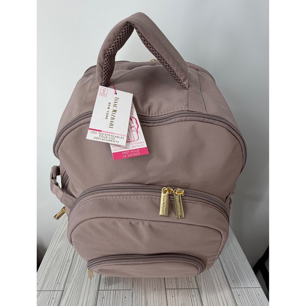 Isaac Mizrahi New York Mauve Nylon Travel Laptop Backpack Gold Hardware NEW